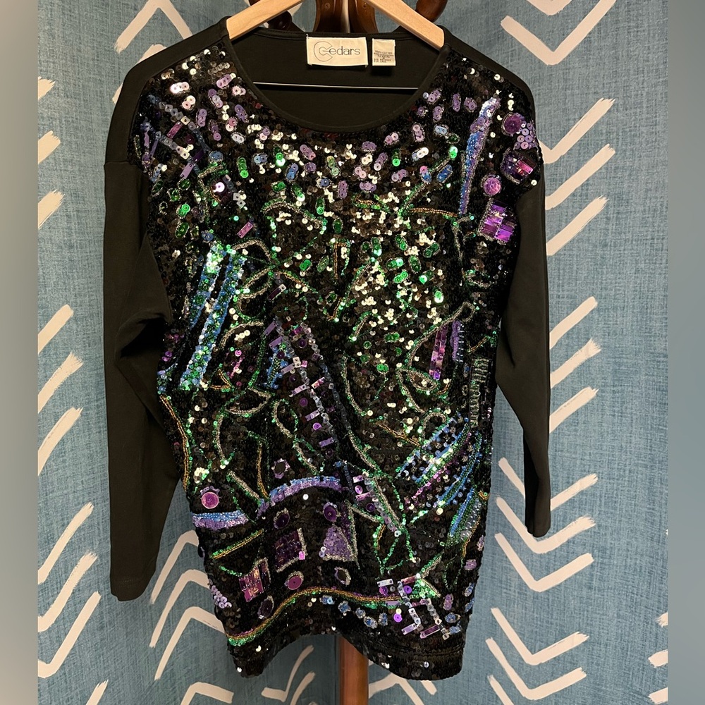 Vintage 80s Cedars Sequined Long Sleeve Top